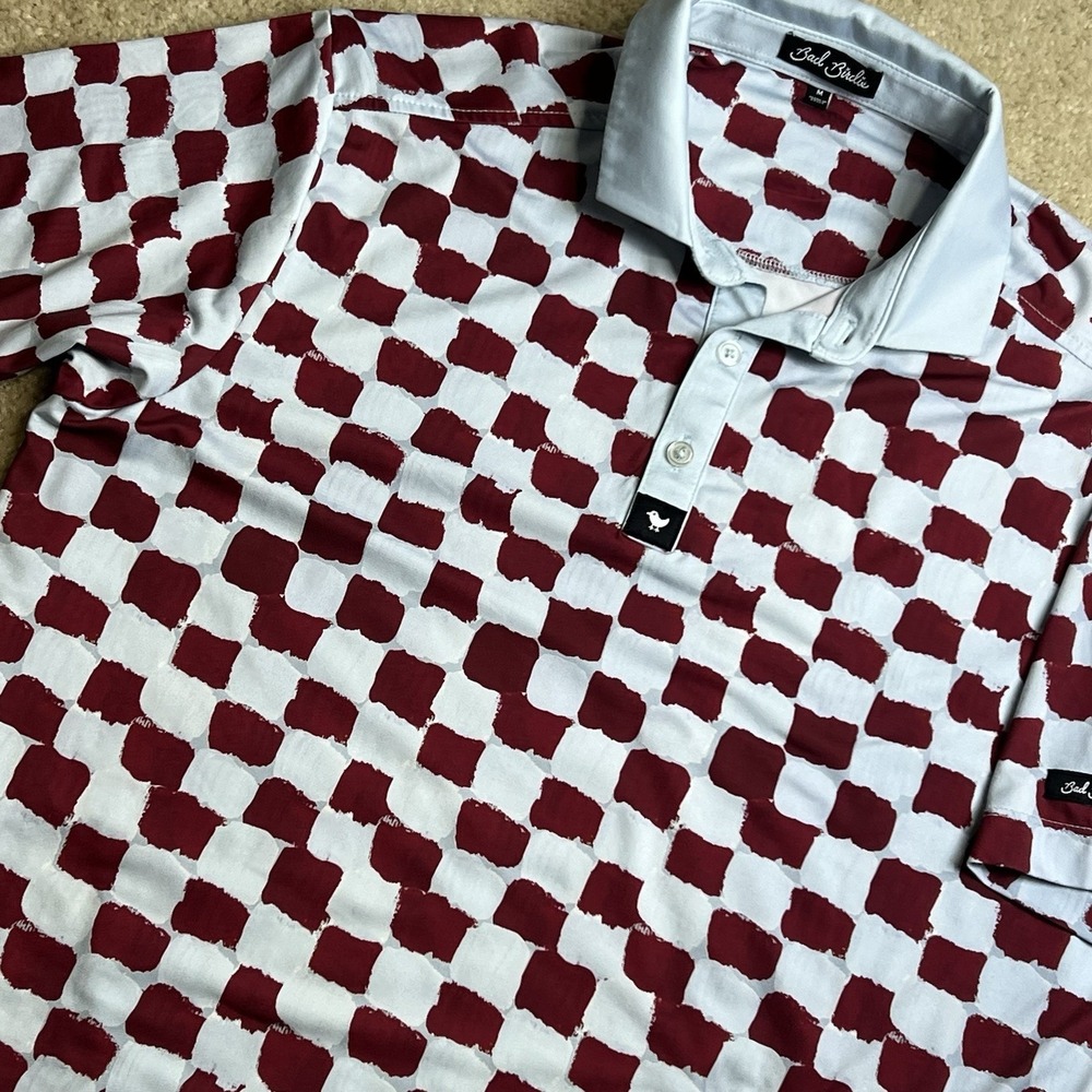 Bad Birdie Polo Shirt Mens Medium  Geometric Golf Performance Stretch Print